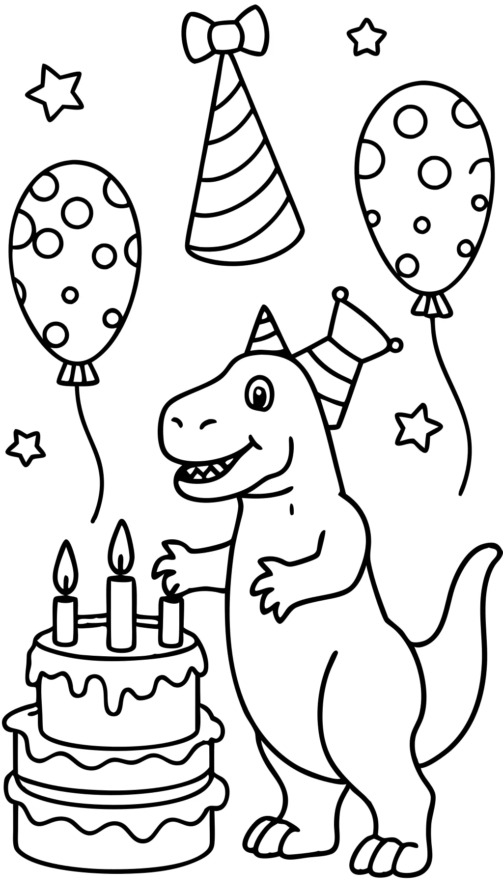 Página para colorear de cumpleaños de dinosaurio